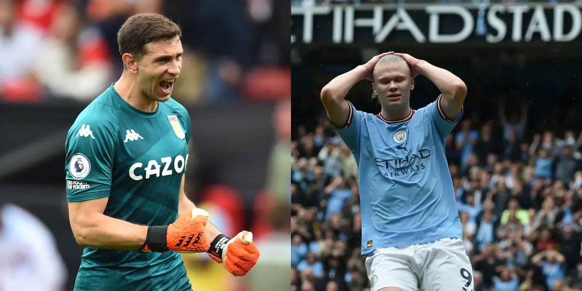 Aston Villa's player is winning the duel against Manchester City's striker.