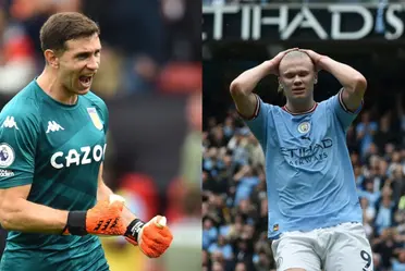 Aston Villa's player is winning the duel against Manchester City's striker.