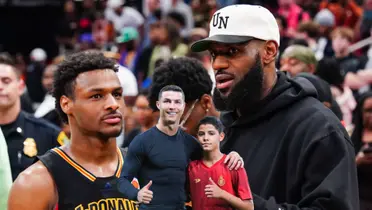 Cristiano Ronaldo and Ronaldo Jr. pose for a picture while LeBron and his son are together. (Source: Sky Sports, Cristiano Ronaldo X)