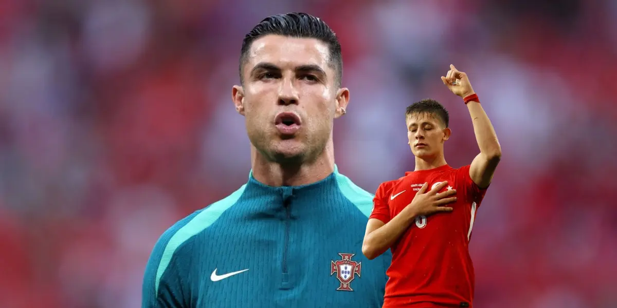 Cristiano Ronaldo breathes with a Portugal pre-match sweater while Arda Guler does his trademark celebration with Turkey. (Source: GOATTWORLD X, X)