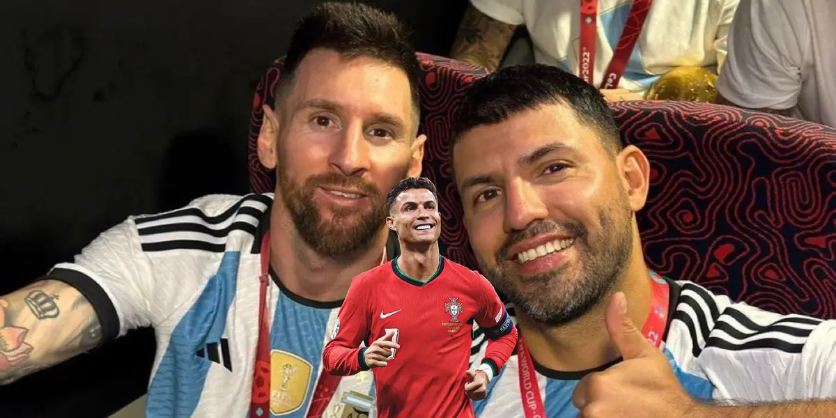 Lionel Messi and Sergio Aguero take a selfie together while Cristiano Ronaldo smiles as he wears the Portugal jersey. (Source: We Are Messi X, GOATTWORLD X)